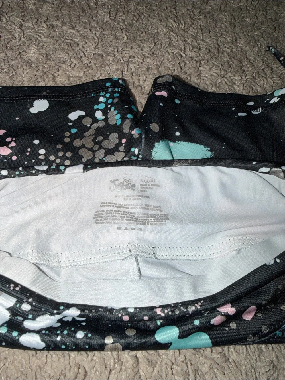 Justice Black Paint-Splatter Shorts with Mint & Pink Accents